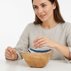 Bol en bois émaillé imprimé, design moderne et luxueux, pour salade et fruits, idéal pour mariages et fêtes, fait main, écologique, compatible lave-vaisselle, petit modèle - Product Image 1