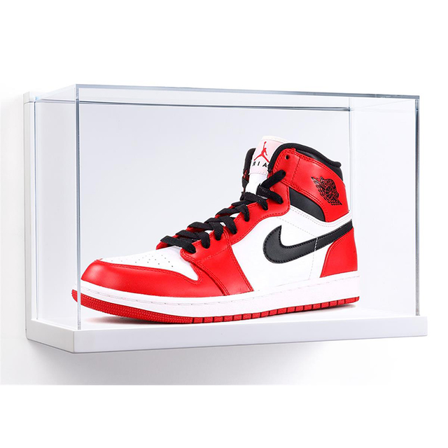 Custom Wall Mounted Acrylic Display Case W/ Lift-Off Acrylic Top Shoes Display Rack