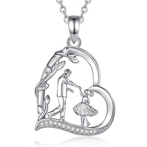 Regalo per la Festa del Papà Merryshine, Collana in Rame con Ciondolo a Cuore per Padre <span class=keywords><strong>e</strong></span> Figlia, Gioiello con Zirconia Cubica - Product Image 1