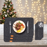 Set de 6 dessous-de-plat classiques en feutre de laine résistant à la chaleur, lavables et personnalisables, gris foncé, pour le dîner