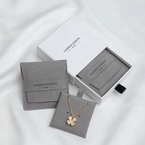Boîte à bijoux et insert en microfibre grise personnalisés, très demandés, pour boucles d'oreilles, bracelets, colliers, pendentifs, avec logo - Product Image 1