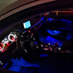 Tira de luces LED de fibra para decoración interior de coche, luz ambiental de 12V, RGB, aplicación para automóvil