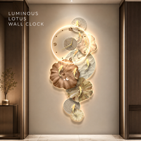 Horloge murale Lotus, décoration botanique verticale moderne avec options d'éclairage pour salon, hôtel, bureau, intérieur