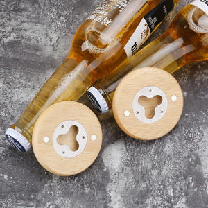 Abridor de Botellas Creativo de Madera, Abridor de Cerveza Magnético de Acero Inoxidable y Madera de Haya Redonda para Refrigerador - Product Image 1