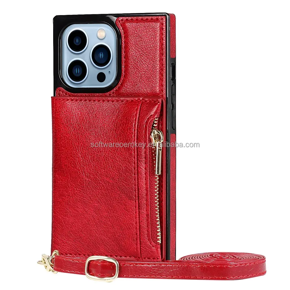 Zipper Magnetic Card Slot Wallet Case For iPhone 12 13Mini Double Lanyard Shockproof Stand Leather Case For iPhone 12 13 Pro Max