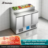 Table de préparation de salades commerciale américaine à 3 portes en acier inoxydable, à température unique, avec refroidissement par air, affichage numérique LED et dégivrage automatique