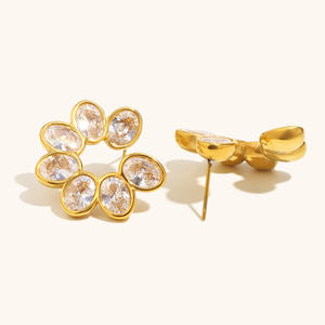 डिंगरन फैशन फूलों की स्टड इयररिंग्स 18k सोने की प्लेटेड स्टेनलेस स्टील चमकदार जिरकॉन नॉन टैर्निश वाटरप्रूफ महिला ट्रेंडी - Product Image 3
