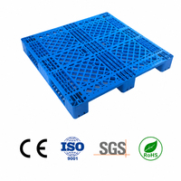 Palette en plastique HDPE recyclable bleue 1200*1200mm, résistante à l'humidité et à la corrosion, à quatre entrées, pour rayonnage d'entrepôt