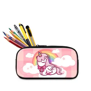 Okul öğrencileri karikatür Kawaii Unicorn kalem kutusu özel baskı logosu saklama çantası makyaj çantası