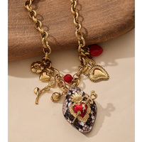 Collier Pendentif Cœur Ovale Soleil en Résine Rouge Étanche en Acier Inoxydable 316L Doré XY 309, Bijou d'Été 2025