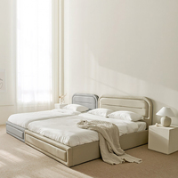 Lit scandinave moderne de luxe en contreplaqué de pin de conception simple avec rangement léger pour lit double simple pour la maison, l'hôtel et la chambre à coucher