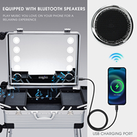 Valise de maquillage professionnelle en aluminium résistante à l'eau de 24 pouces, avec miroir à 8 LED, haut-parleur Bluetooth