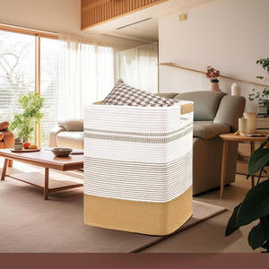 Large 85L Modern Multi-purpose <strong>Laundry</strong> <strong>Hamper</strong> Handles Decorative Storage Woven Basket <strong>White</strong> Jute Cotton Rope 17x13.8x22inch for - Product Image 3