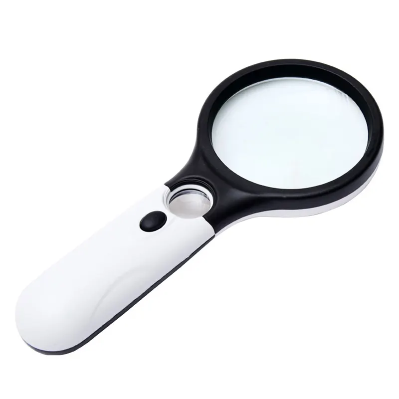 Handheld high magnification reading 3 led magnifying glass light magnifier with led light