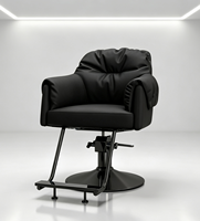 Chaise de barbier pivotante à base ronde en métal noir, style nordique, avec coussin moelleux, best-seller, pour salon de coiffure