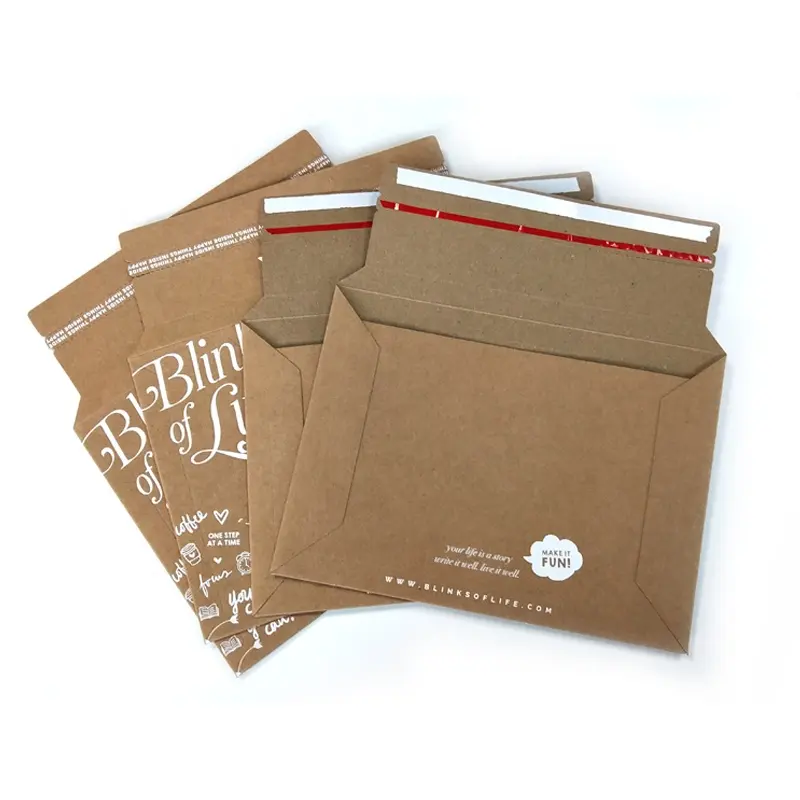 Custom Logo Printed Shipping Mailing Brown Cardboard Kraft Packaging Rigid Paper Mailer Envelopes
