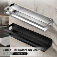 Étagère murale simple en acier inoxydable argenté brillant/satiné pour salle de bain, support de rangement de douche étanche et peu encombrant