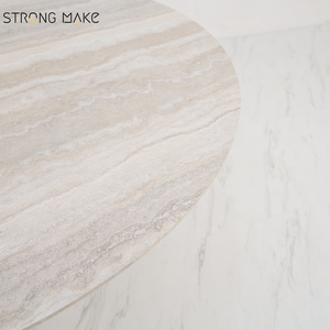 高級モダンイタリアンホワイトグラスファイバーカスタムダイニングルーム家具北欧トラバーチンカラー北欧ラウンドダイニングテーブル - Product Image 5