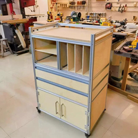 Meuble de rangement mobile en profilé aluminium et contreplaqué de bouleau avec roulettes