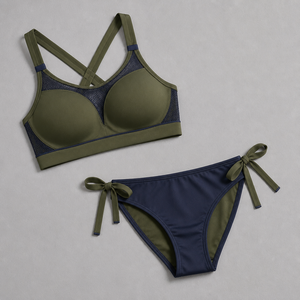 Conjunto de lencería deportiva de alto impacto para mujer, color oliva, con sujetador y braga con lazo lateral, absorción de impactos, espalda cruzada, para gimnasio y yoga - Product Image 4