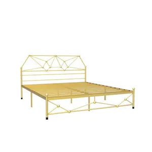 Black metal iron king size queen double bunk bed frame headboard for bedroom furniture