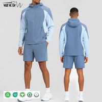 Ensemble de survêtement léger d'été pour homme avec logo personnalisé, veste coupe-vent color block 100 % nylon et short
