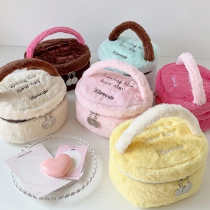 Round-shape Cotton Plush Cosmetic <b>Case</b> Bag Large Capacity <b>Makeup</b> Bag for Women Easy to Carry Zipper Organize Bag - Product Image 4