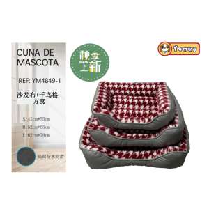 Lit pour animaux de compagnie Yommy, canapé en tissu pied-de-poule, nid carré S M L, imperméable, fond antidérapant - Product Image 3