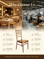 Chaise Chiavari de luxe moderne à structure métallique empilable, durable et stable pour banquets d'hôtel et usage commercial intérieur/extérieur