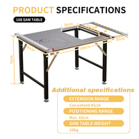 Scie à table portable WJ108 avec table en acier inoxydable, support latéral extensible, capacité de coupe de 830 mm, légère, pour le bricolage et le travail du bois