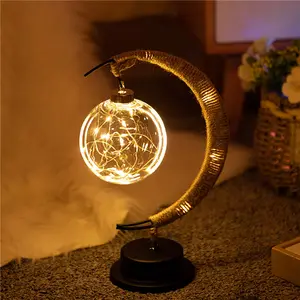 हस्त गांजा रस्सी लोहे चांद रात को प्रकाश बैटरी संचालित घर डेस्क प्रदर्शन रतन के लिए बधाई गेंद के आकार का
