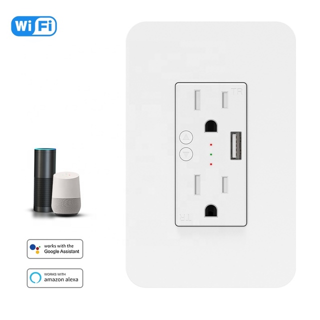 ETL Smart Power Wall Outlet with USB WiFi Socket with 2 Plug Outlets15Amp Divided Control Smart Life/Tuya APP Remote Controller