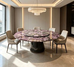 โต๊ะรับประทานอาหารหินอ่อนสีม่วงอเมทิสต์ธรรมชาติ พร้อมถาดหมุนแบบ Lazy Susan ดีไซน์ทันสมัย ขาโลหะ สำหรับ 8 ที่นั่ง เฟอร์นิเจอร์รับประทานอาหารสุดหรูสำหรับวิลล่า - Product Image 4