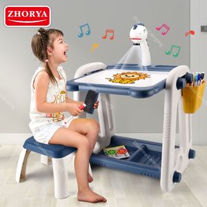 Chevalet d'art multifonctionnel 3-en-1 Zhorya : Table de projection, planche à dessin et chaise pour enfants - Product Image 2