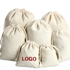 Sac d'emballage promotionnel personnalisé en coton et lin de couleur naturelle avec cordon de serrage pour aliments secs - Product Image 1