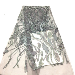 Bordado plano pluma blanca marfil encaje y lentejuelas ajuste con cuentas de perlas lentejuelas liliaca telas de encaje gris tela de encaje con lentejuelas - Product Image 3