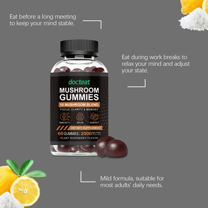 10-in-1 Mushroom Blend Gummies 60 Count <strong>Plant</strong> Raspberry Flavor 2500mg Support Focus Clarity Memory Factory Dietary Supplement - Product Image 4