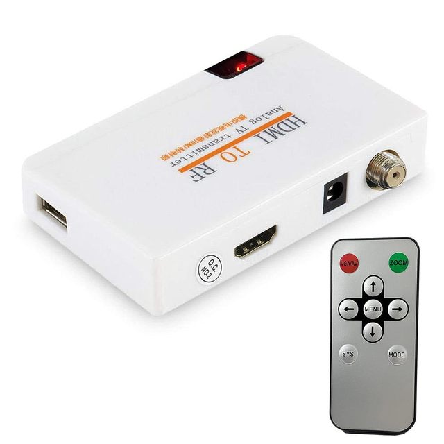 F Type Female Antenna ANT Output Analog Coaxial NTSC TV RF Modulator HD Coax Adapter VHF HD Digital Video Input Converter