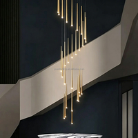 Lustre conique moderne en acier inoxydable doré, lampe suspendue sur mesure pour hôtel, escalier en colimaçon, villa, décoration de plafond haut