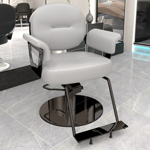 Chaise de barbier hydraulique noire, chaise de coiffure rembourrée, siège de coiffure avec base en métal pour salon de beauté - Product Image 4