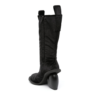 Custom Heart-Shaped Heels Square Toe Long Boots Women's Side Zipper Knee High <b>Booties</b> Silver PU Leather Shoes - Product Image 6