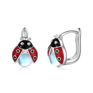 Gioielli 925 alla moda in <span class=keywords><strong>argento</strong></span> Sterling smalto <span class=keywords><strong>coccinella</strong></span> Moonstone <span class=keywords><strong>orecchini</strong></span> a cerchio per donna - Product Image 1