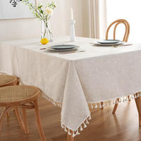 Nappe carrée moderne en lin et coton à motif floral nordique, personnalisable avec franges et pompons, idéale pour les dîners et les fêtes – Vente en gros usine