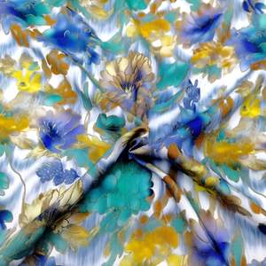 Tissu Popeline de <span class=keywords><strong>Coton</strong></span> Peigné Biologique Liberty Imprimé Uni à Bord Doré Motifs Floraux Peints pour Robes et Chemises Femme et Fille - Product Image 5