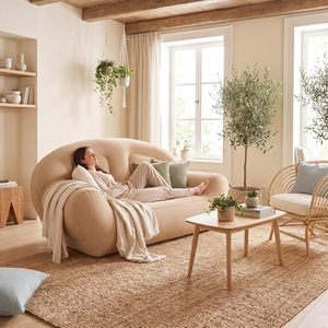 Inflatable Couch Flocked Surface Blow up Chair Folding Portable Flocking Inflatable <b>Air</b> <b>Sofa</b> Lazy <b>Sofa</b> for Living Room - Product Image 2