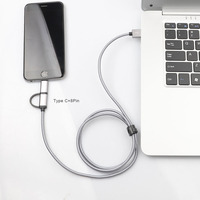 Usine de Guangdong OEM pour câble de données de charge rapide 2 en 1 USB Type C 3A QC 3.0 avec logo personnalisé en nylon tressé de 1 m/2 m/3 m pour iPhone