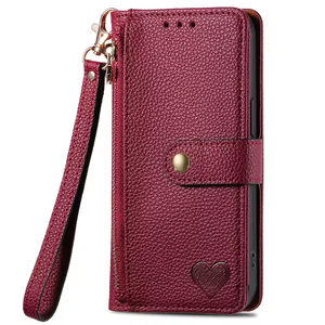 Sang Trọng Thiết Kế Trái Tim Lật Leather Wallet Trường Hợp Đối Với iPhone 15 Chủ Thẻ Và Điện Thoại Di Động Cách Sử Dụng Với Cuốn Sách Bìa - Product Image 4