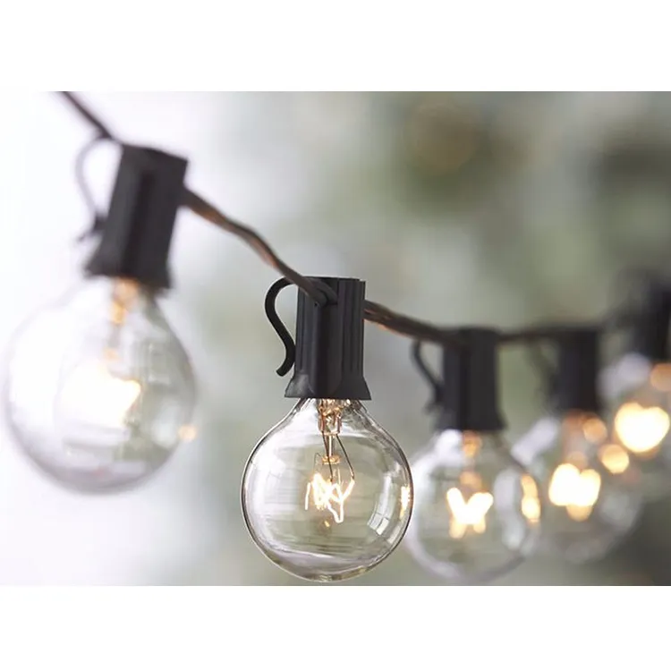 Xmas 25FT 50FT E12 Base Transparent G40 Globe Edison Bulb String Lights Clear Ball Vintage Bulbs Outdoor Hanging Patio Garland
