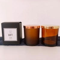 Pot à bougie en verre ambré givré de 10 oz avec couvercle et boîte