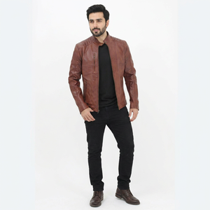 Chaqueta de cuero para hombre de alta calidad al por mayor con logotipo de diseño personalizado, chaqueta de motociclista de lona premium para hombre - Product Image 1